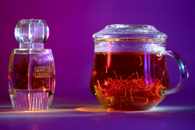 Golden saffron latte in a warm mug with gentle steam