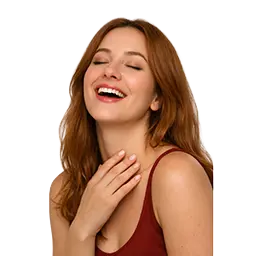 Smiling woman with closed eyes and hand on her chest, representing trusting your inner feelings