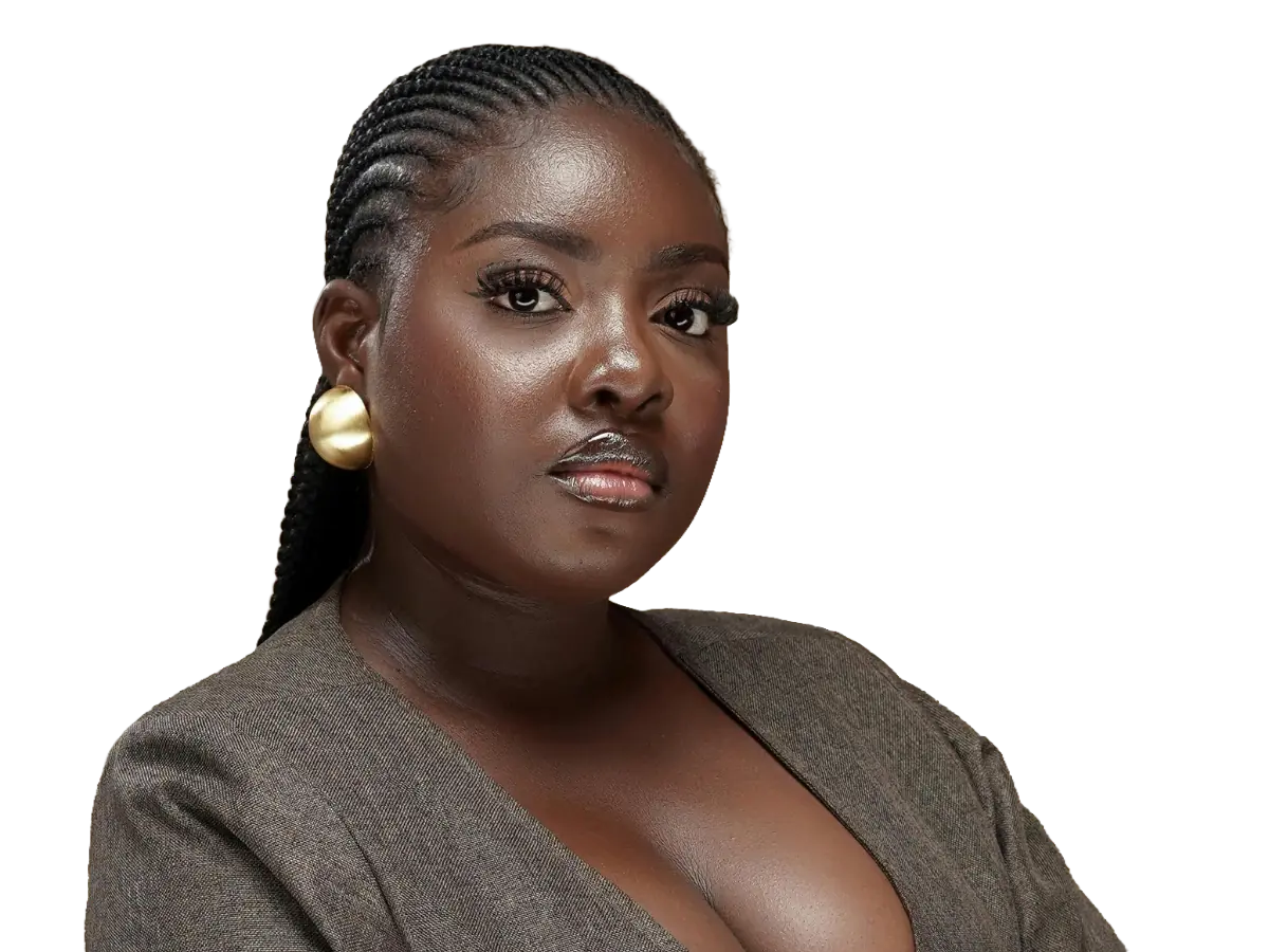 Confident woman in a grey blazer, representing empowered self-trust and intentional choice for a beginner guide
